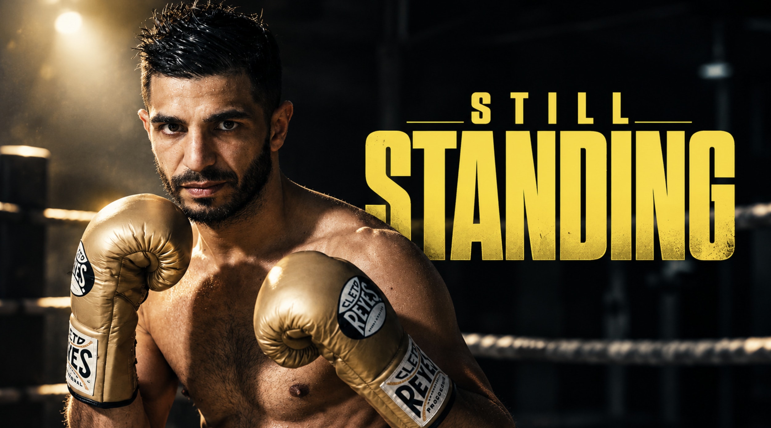 Still Standing key art: Billy Dib in gold boxing gloves beside the series title